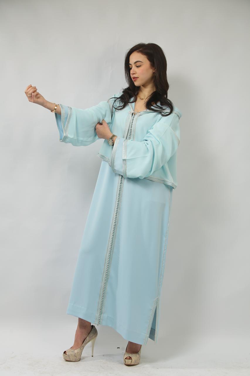 Caftan Deux Pièces en Yakout et Crêpe – Élégance Raffinée