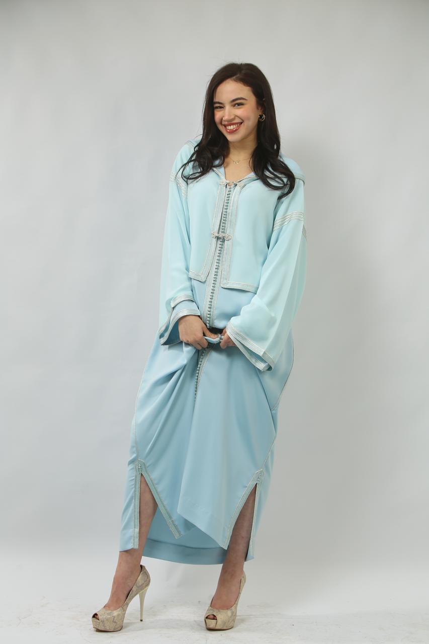 Caftan Deux Pièces en Yakout et Crêpe – Élégance Raffinée