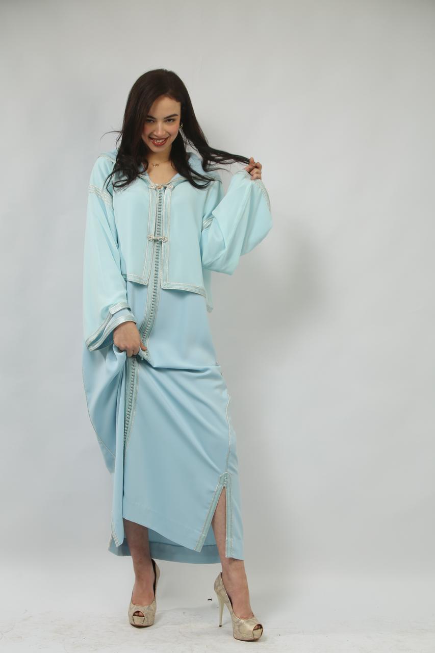 Caftan Deux Pièces en Yakout et Crêpe – Élégance Raffinée